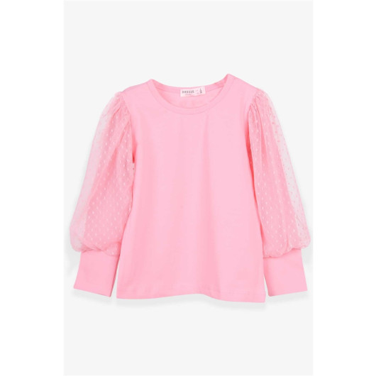 Girls' Blouse Sleeves Tulle Detailed Powder (8-12 Ages)