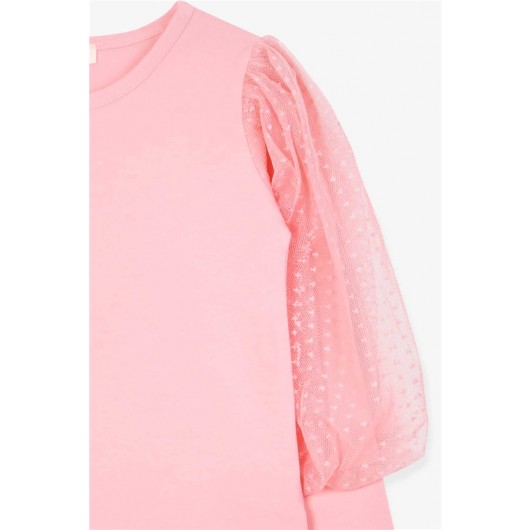 Girls' Blouse Sleeves Tulle Detailed Salmon (3-7 Years)