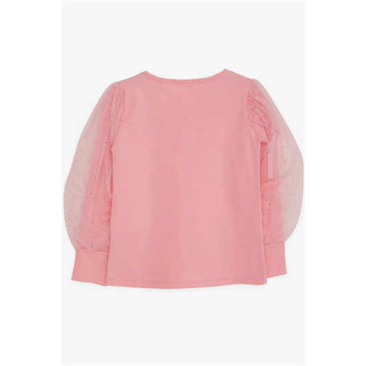 Girls Blouse Long Sleeve Colorful Tulle Glitter Pink (8-12 Years)