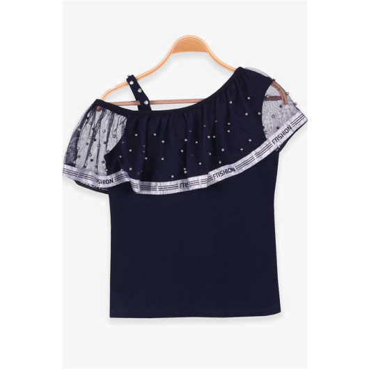 Girl's Blouse Tulle Navy Blue (8-14 Years)