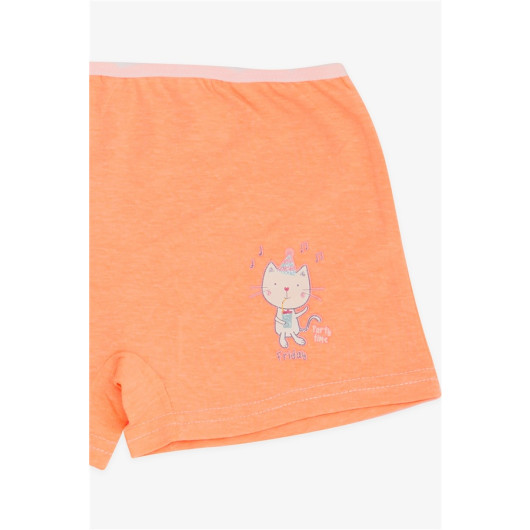 Girl's Boxer Fun Kitten Printed Neon Orange (5-11 Years)