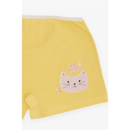 Girl's Boxer Curious Kitten Printed Yellow (5-11 Years)
