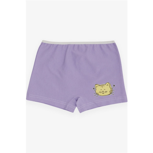 Girl's Boxer Cheerful Kitten Printed Lilac (5-11 Years)
