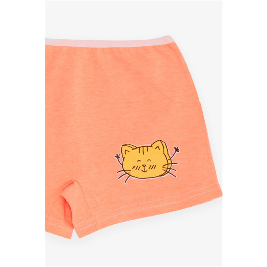 Girl's Boxer Cheerful Kitten Printed Neon Orange (5-11 Years)