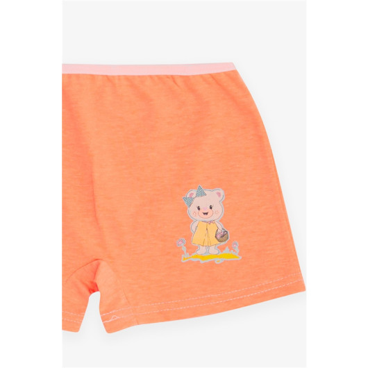 Girl's Boxer Cute Teddy Bear Printed Neon Orange (5-11 Years)