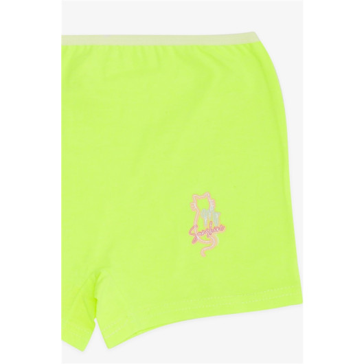 Girl's Boxer Glittery Text Printed Neon Green (5-11 Years)