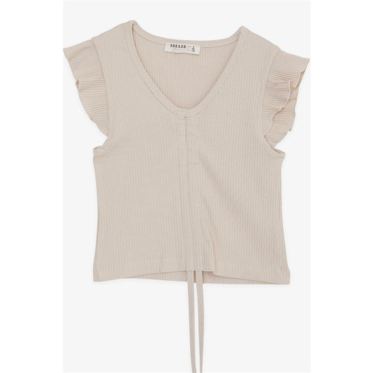 Girl's Crop T-Shirt Lace-Up Frilly Beige (8-14 Years)