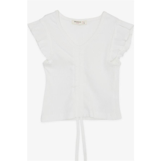 Girl's Crop T-Shirt Lace-Up Ruffle White (8-14 Years)