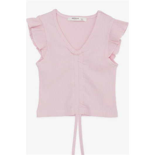 Girl's Crop T-Shirt Lace-Up Frilly Pink (8-14 Years)