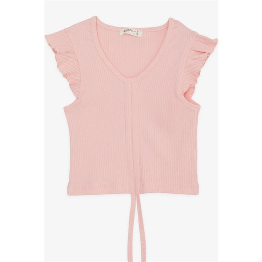 Girl's Crop T-Shirt Lace-Up Frilly Salmon (8-14 Years)