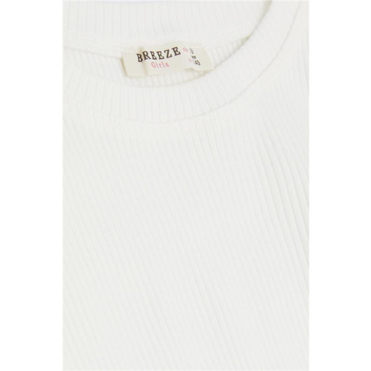 Girl's Crop T-Shirt Cross Detailed Ecru (9-14 Years)