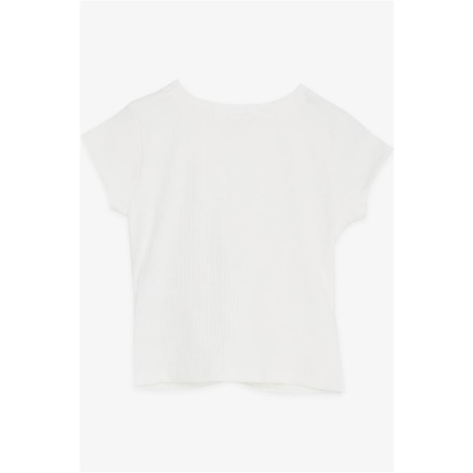 Girl's Crop T-Shirt Cross Detailed Ecru (9-14 Years)
