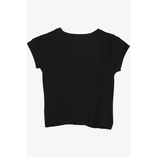 Girl's Crop T-Shirt Cross Detailed Black (9-14 Years)