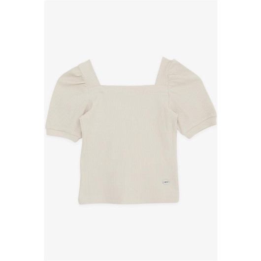 Girl's Crop T-Shirt Square Neck Beige (8-14 Years)