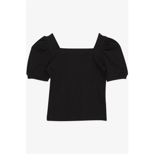 Girl's Crop T-Shirt Square Collar Black (8-14 Years)