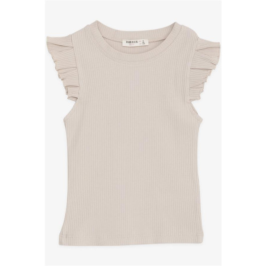 Girl's Crop T-Shirt Sleeves Ruffled Beige (8-14 Years)