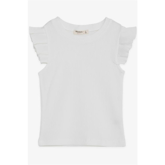 Girl's Crop T-Shirt Sleeves Frilly Ecru (8-14 Years)