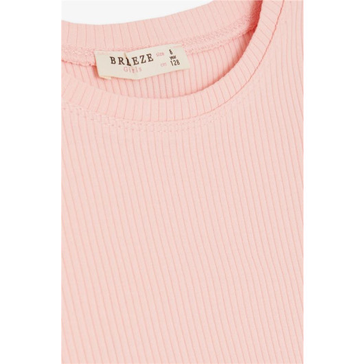 Girl's Crop T-Shirt Sleeves Frilly Salmon (8-14 Years)
