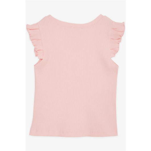 Girl's Crop T-Shirt Sleeves Frilly Salmon (8-14 Years)