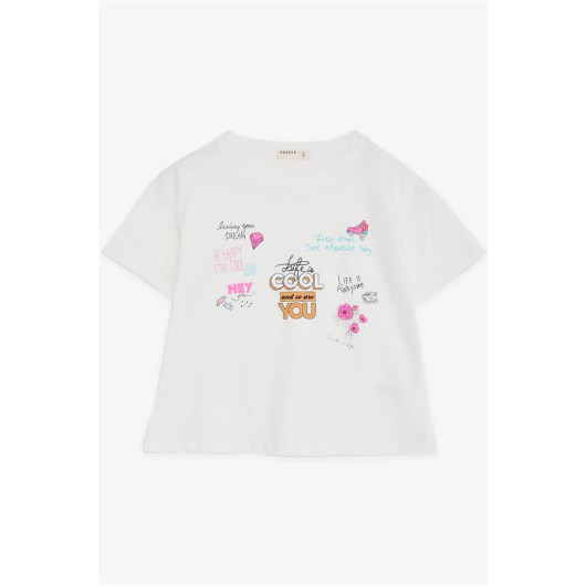 Girl's Crop T-Shirt Happiness Themed Ecru (8-14 Years)