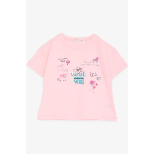 Girl's Crop T-Shirt Happiness Themed Pink (8-14 Years)