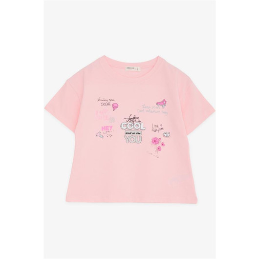 Girl's Crop T-Shirt Happiness Themed Powder (8-14 Years)