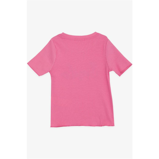 Girl's Crop T-Shirt Embroidered Letter Printed Fuchsia (8-14 Years)