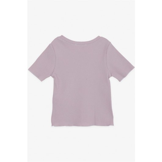 Girl's T-Shirt Embroidered Letters Purple Color (8-14 Years)