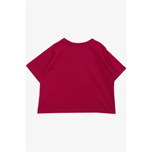 Girl's Crop T-Shirt Glitter Text Printed Fuchsia (Age 9-14)