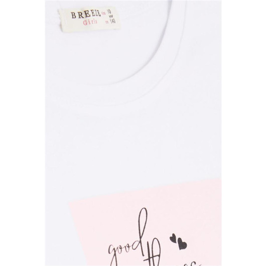 Girl's Crop T-Shirt With Text Print And Slits On The Sides White (9-14 Years)