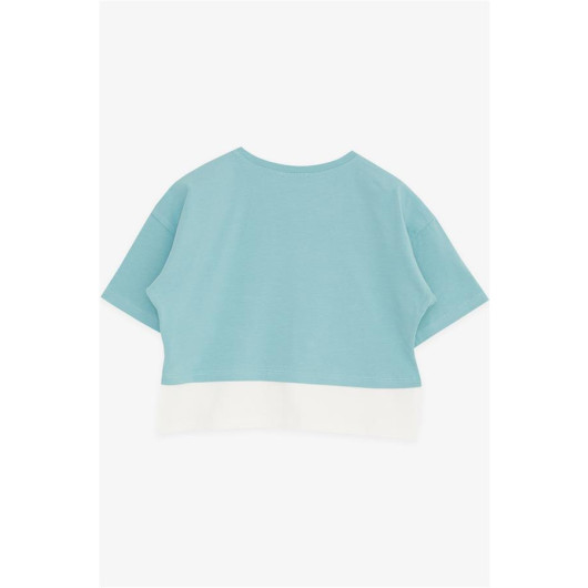 Girl's T-Shirt, Short Style, Printed, Green Color (9-14 Years)