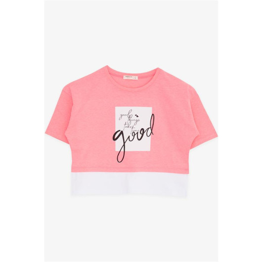 Girls' T-Shirt Short Style Printed Color Reveal Pink (9-14 Years)