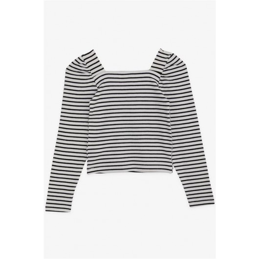 Girls' Long Sleeves Striped Square Neck T-Shirt (8-14Y)