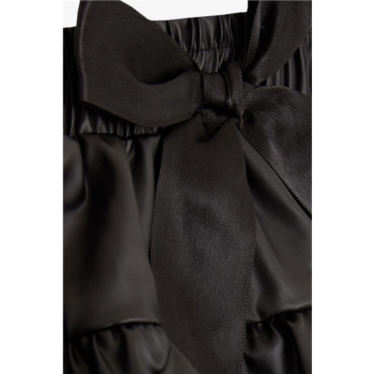 Girls Leather Skirt Elastic Waist Black (8-12 Years)