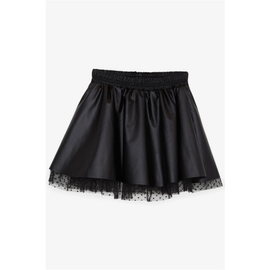 Girl's Leather Skirt Tulle With Elastic Waist Black (Ages 8-12)