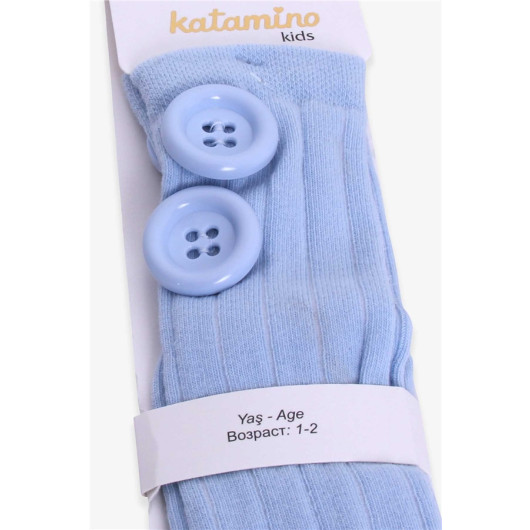 Girl's Knee High Golf Socks Button Accessory Light Blue (1-6 Years)
