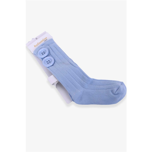 Girl's Knee High Golf Socks Button Accessory Light Blue (1-6 Years)