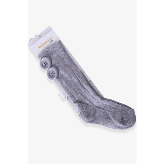 Girls' Knee High Golf Socks With Button Accessory Gray (1-8 Years)