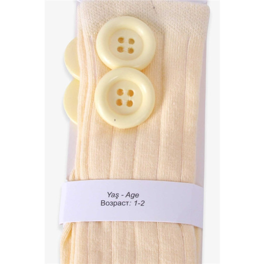 Girls' Knee Length Golf Socks With Button Accessory Yellow (1-8 Years)