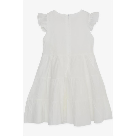 Girl's Dress Ruffled Zipper Back White (5-10 Years)