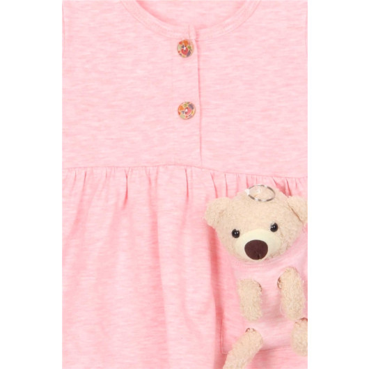 Girl Child Dress Teddy Bear Accessory Detailed Salmon Melange (2-6 Years)