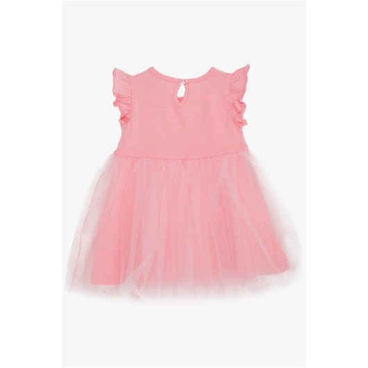 Girl's Dress With Floral Embroidery Bow Tulle Pink (3-8 Ages)