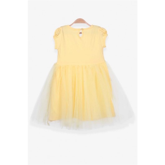 Girl's Dress With Flower Embroidery Yellow (4-7 Years)