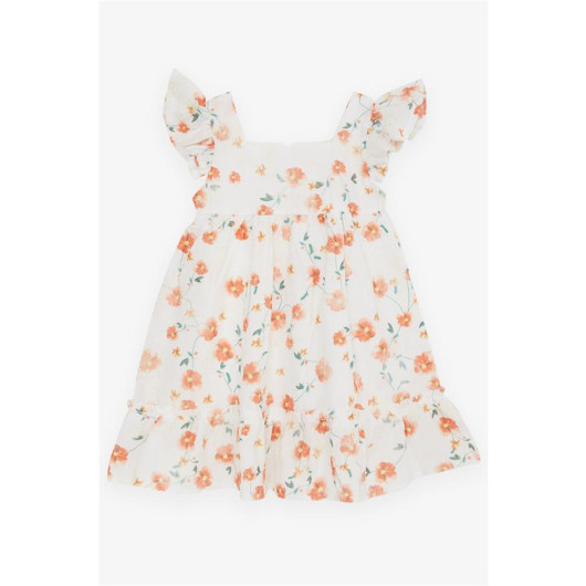Girl's Dress Floral Frilly Embroidered Ecru (2-6 Years)