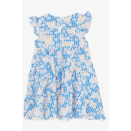 Girl's Dress With Floral Ruffle Sleeves Blue (1.5-5 Years)