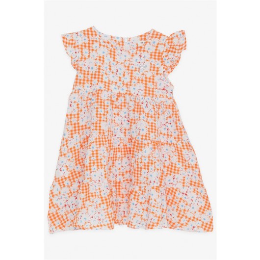 Girl's Dress With Floral Ruffle Sleeves Orange (1.5-5 Years)
