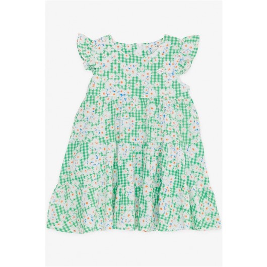 Girl's Dress With Floral Ruffle Sleeves Green (1.5-5 Years)