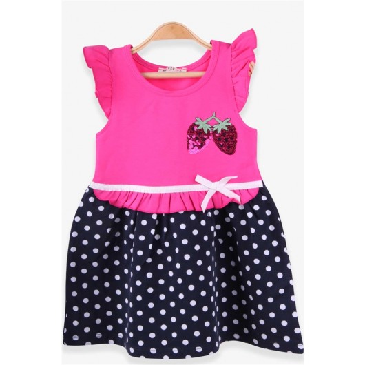 فستان بناتي بنمط فراولة لون زهري (2-6 سنوات)