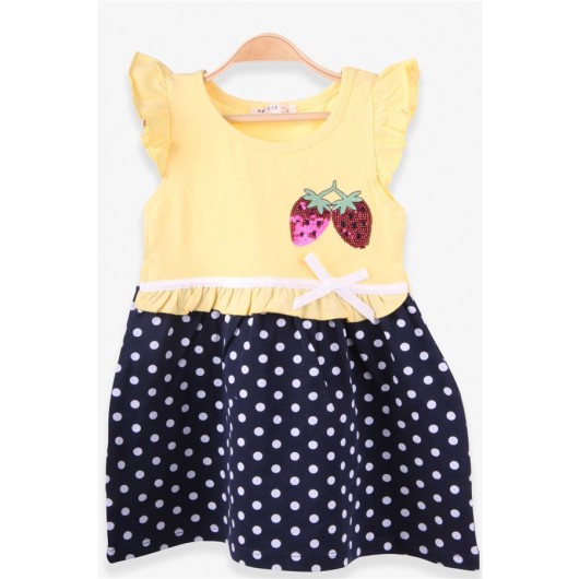 فستان بناتي بنمط فراولة لون اصفر (2-6 سنوات)