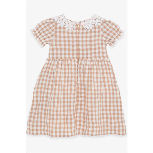 Girl's Dress Checked Patterned Guipure Light Brown (2-6 Years)